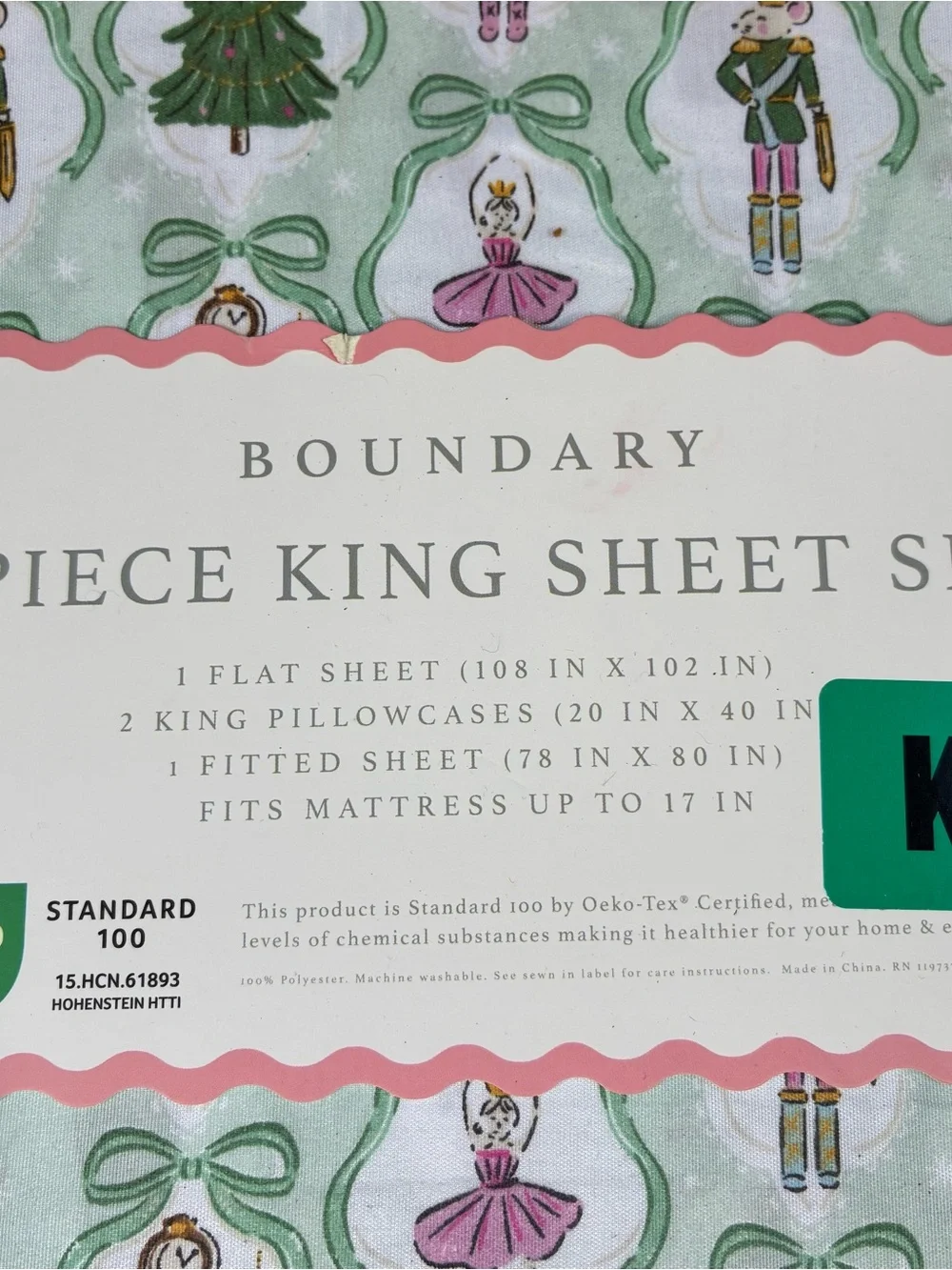 Boundary Nutcracker Suite KING Sheet Set Mint Green Pastel Christmas Balletcore